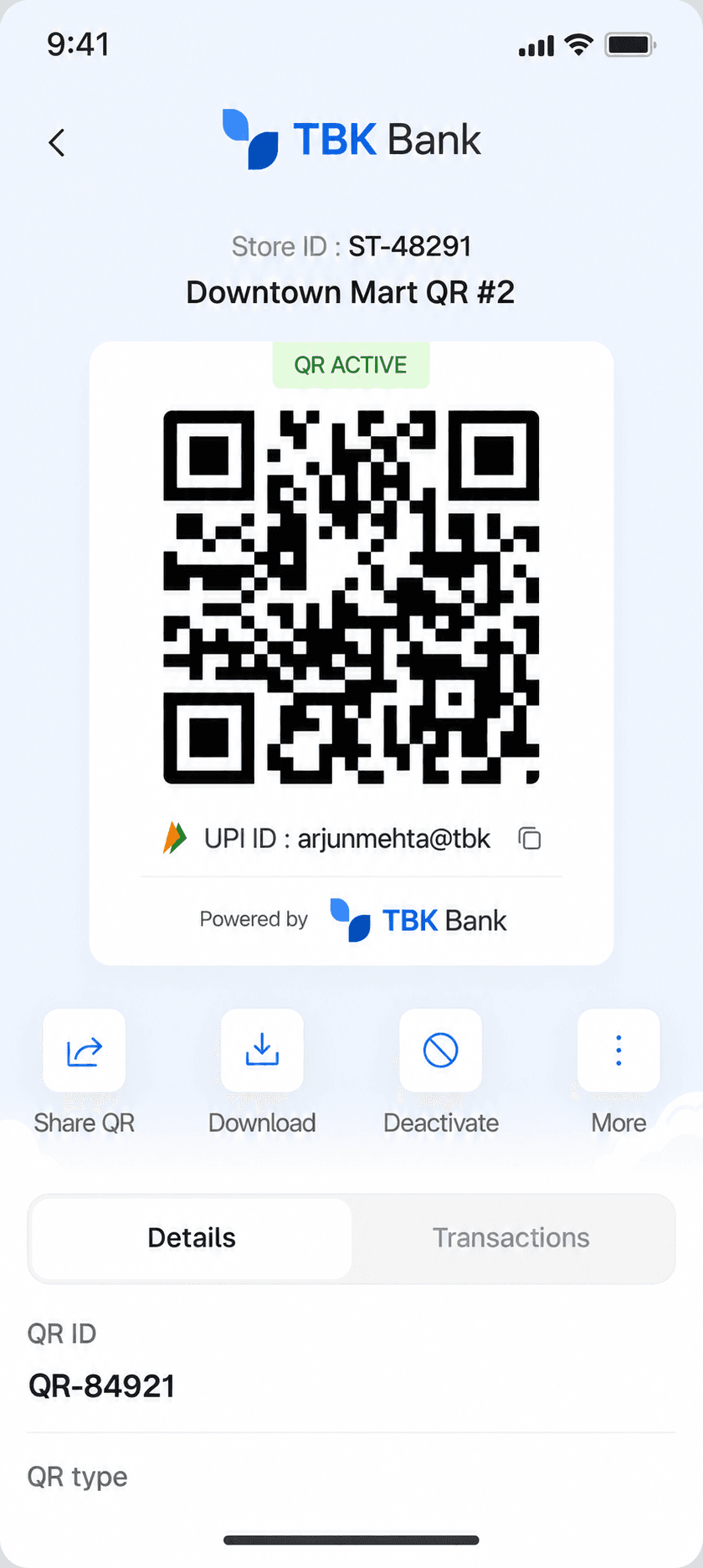 Merchant app QR management